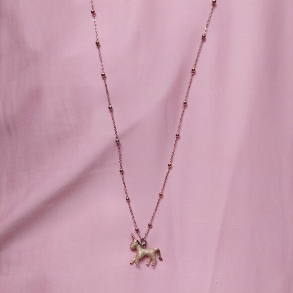 Pink rose gold glitter unicorn necklace - Picture 2 of 3